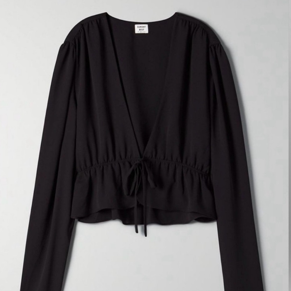 Sunday Best Black Tie-Front Blouse